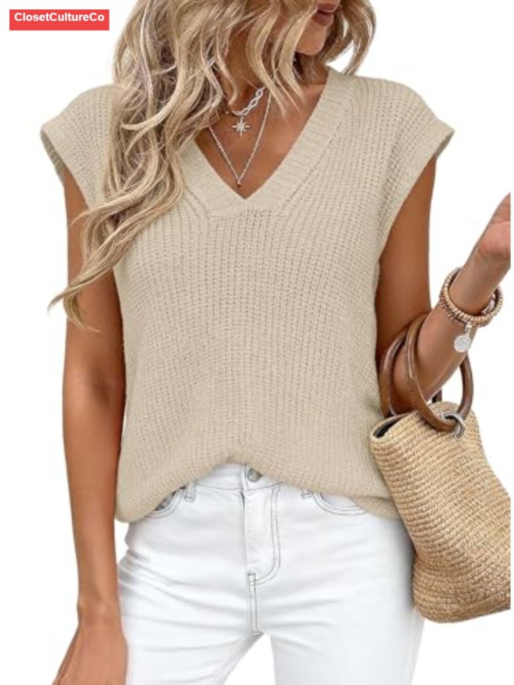 PRETTYGARDEN Womens Cap Sleeve Sweater Vest V-Neck High Low Knit Top